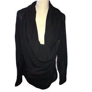 John Eshaya Womens Black Knit Moto Style Cardigan Faux Leather Sleeves O/S XS/S